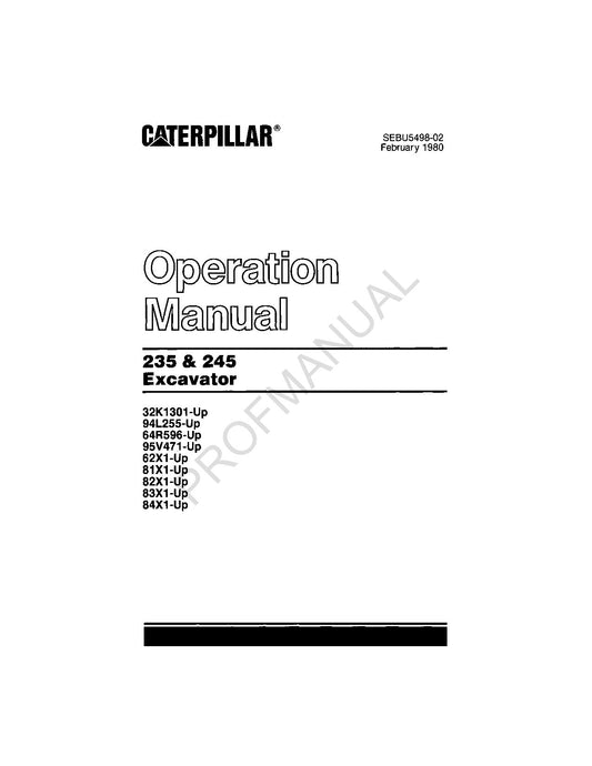 Caterpillar 235 245 Excavator Operators Maintenance Manual