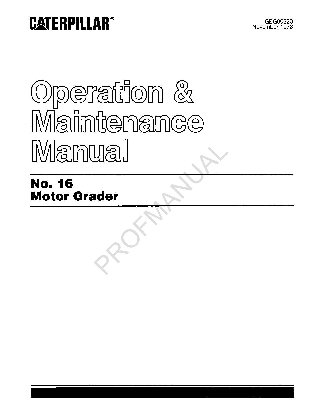 Wartungshandbuch für den Bediener des Motorgraders Caterpillar 16