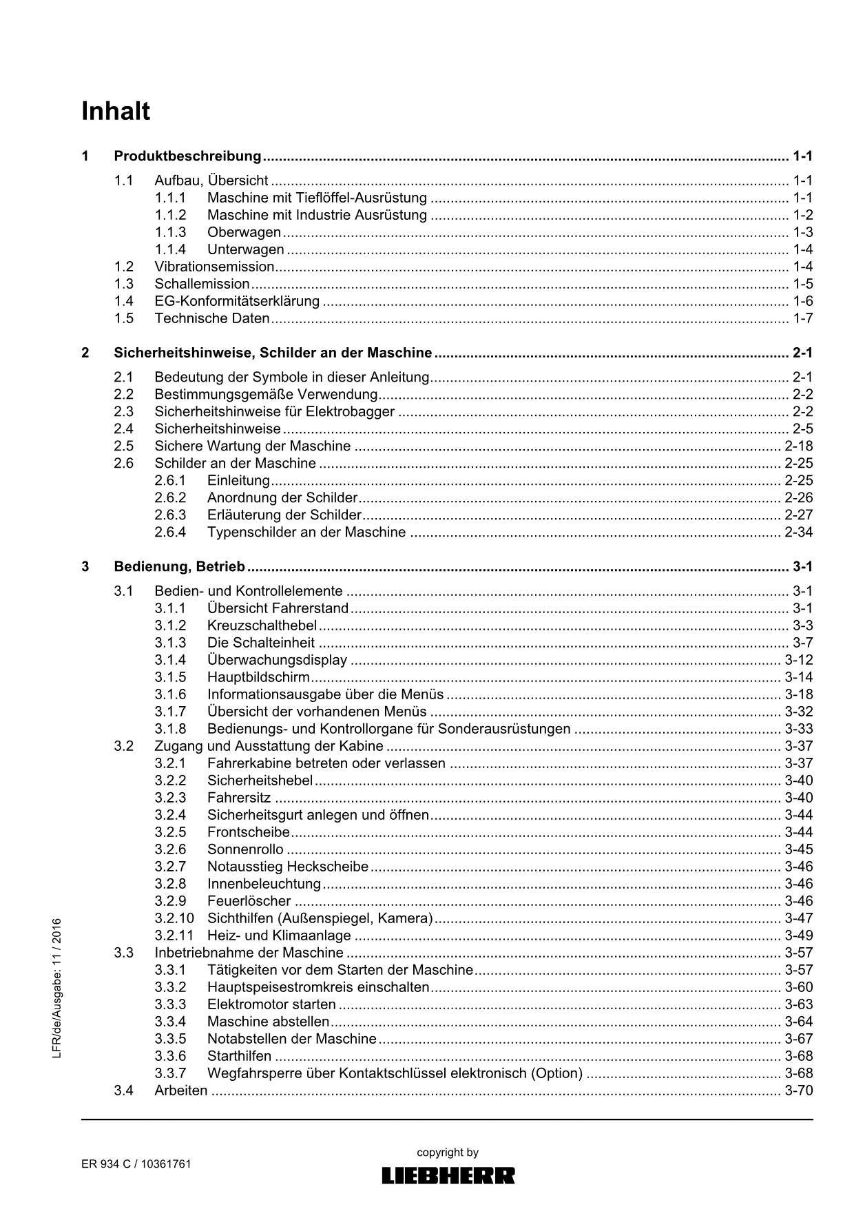 Liebherr ER934 C Hydraulikbagger Betriebsanleitung 2016