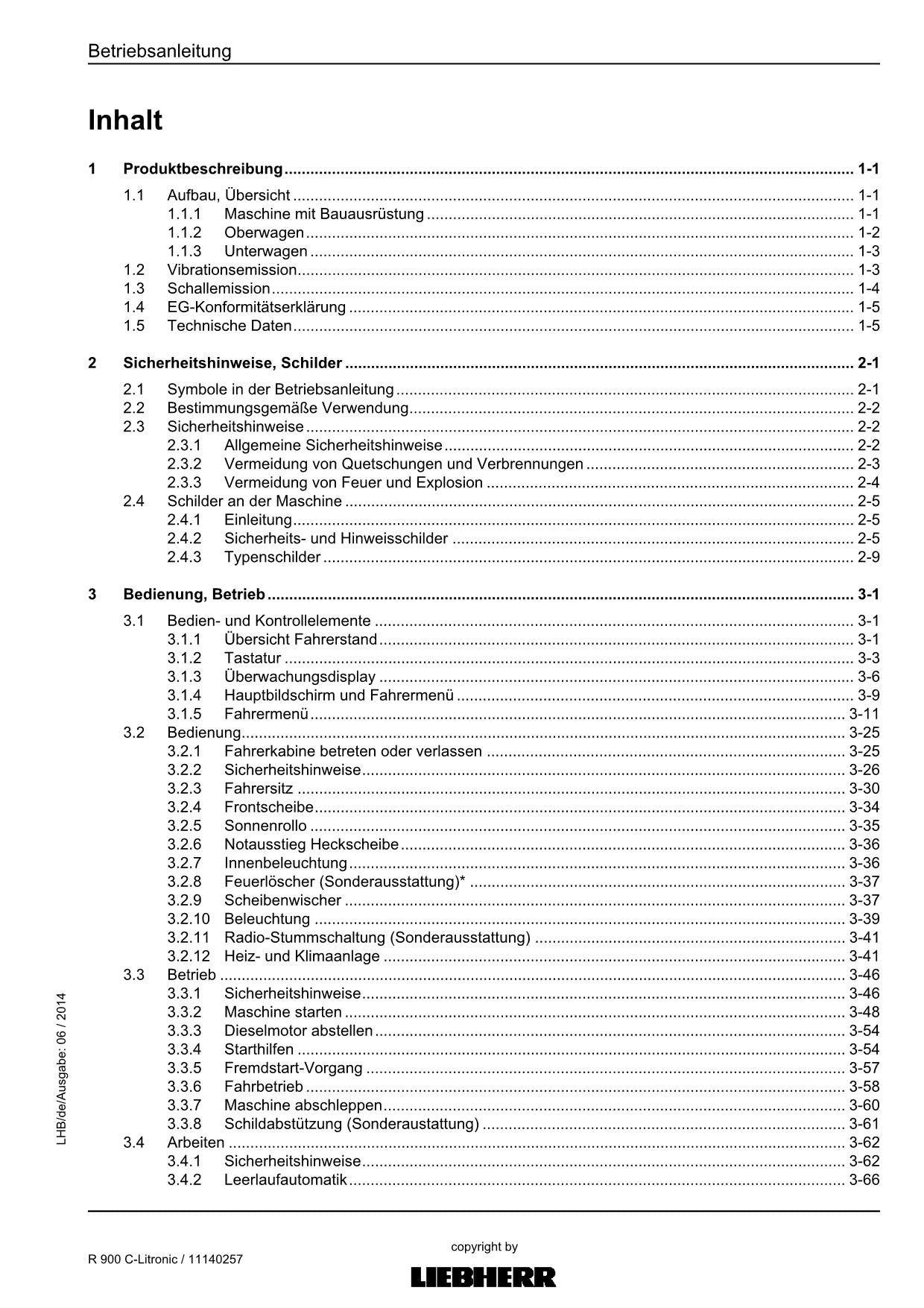Liebherr R900 C-Litronic Hydraulikbagger Betriebsanleitung Seriell 57270