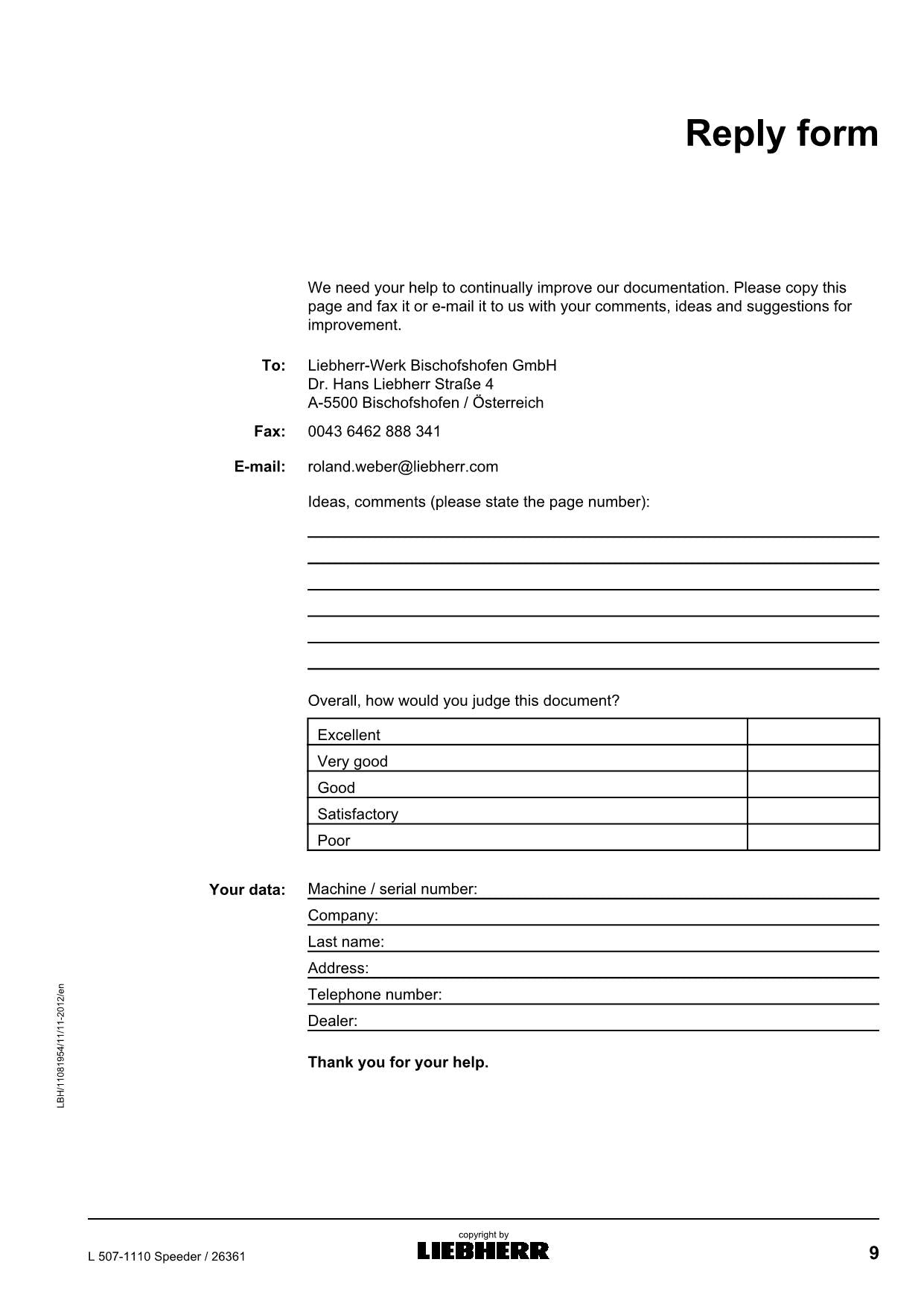 Liebherr L507-1110 Speeder Wheel Loader Operators manual