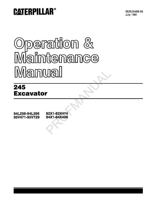 Caterpillar 245 Excavator Operators Maintenance Manual