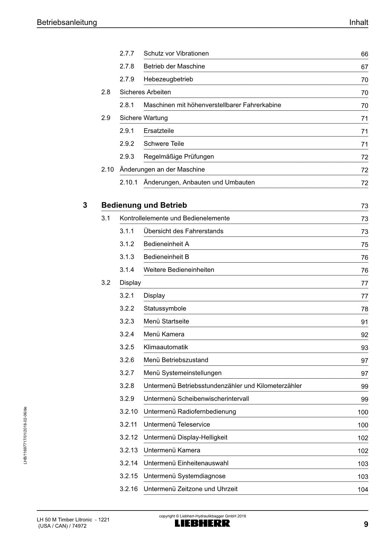 Liebherr LH50 M TimbeRLitronic Materialumschlaggerät Betriebsanleitung 1221 USA