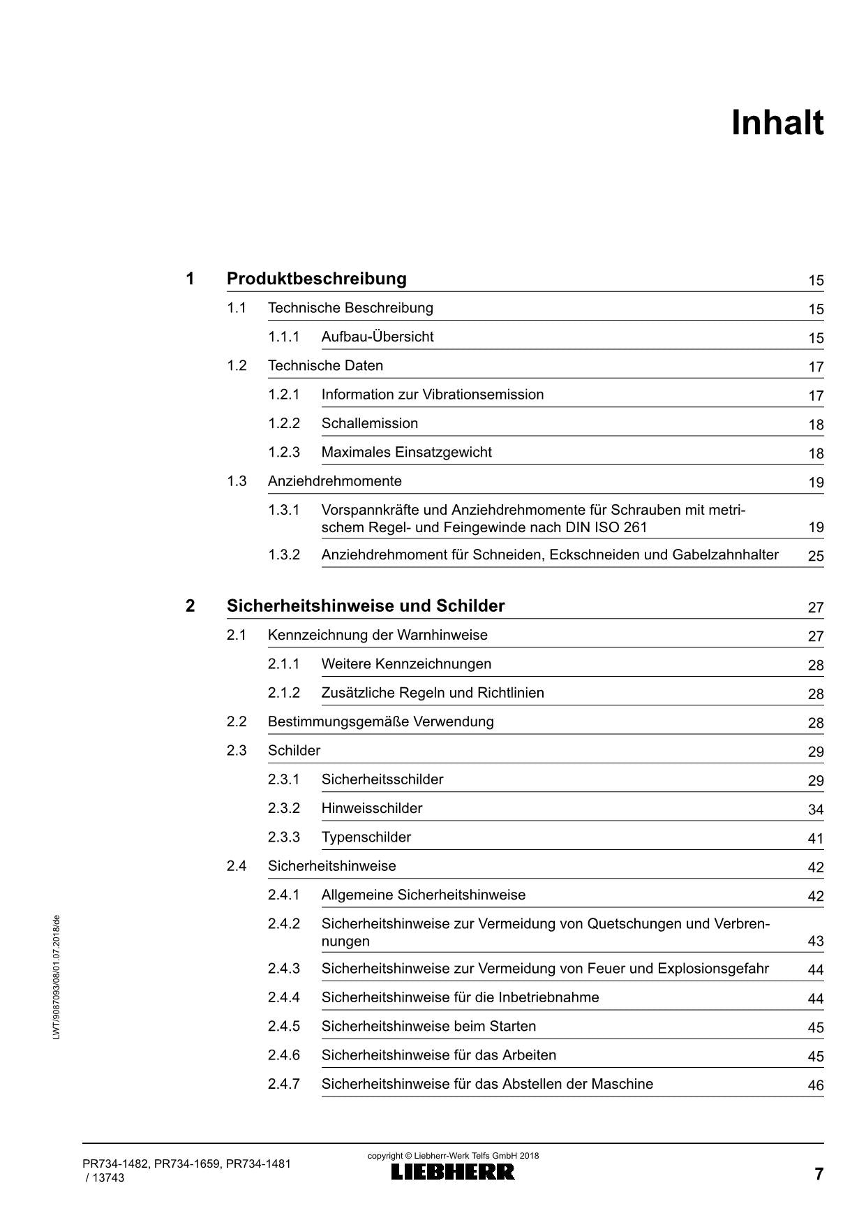 Liebherr PR734 Planierraupe Betriebsanleitung ser 13743