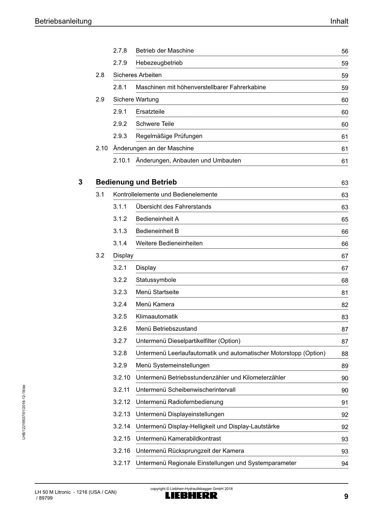 Liebherr LH50 M Litronic Materialumschlaggerät Betriebsanleitung typ 2016 États-Unis