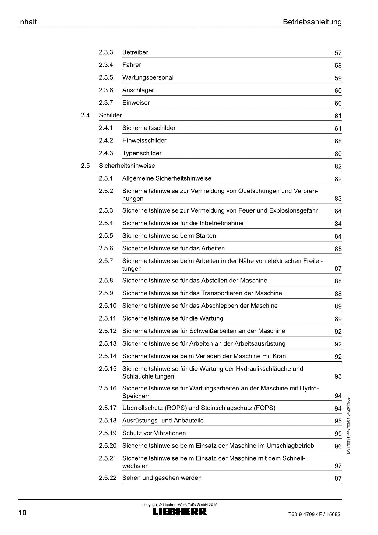 Manuel d'instructions du chargeur télescopique Liebherr T60-9 4F