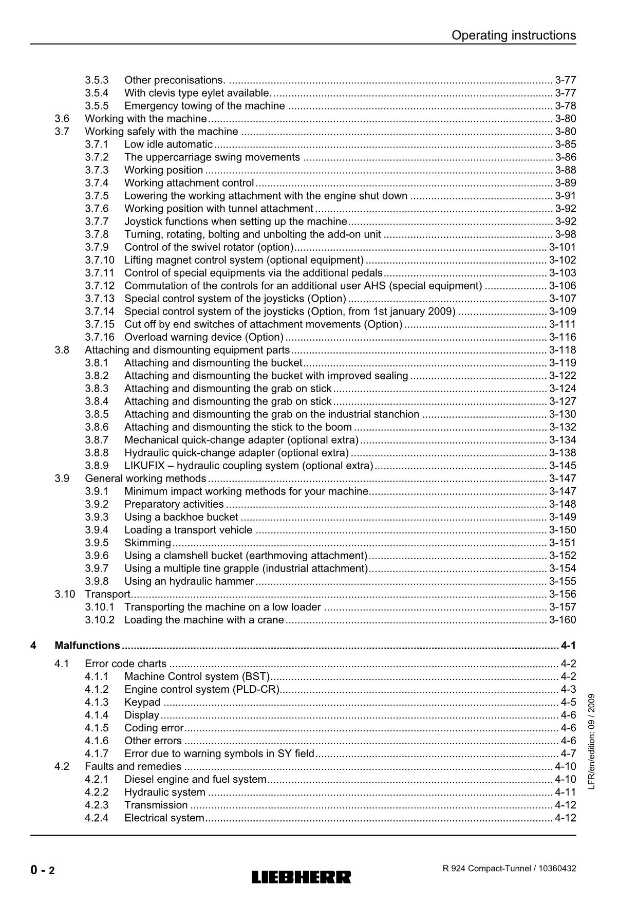 Liebherr R924 Compact-Tunnel Excavator Operators manual serial 21909