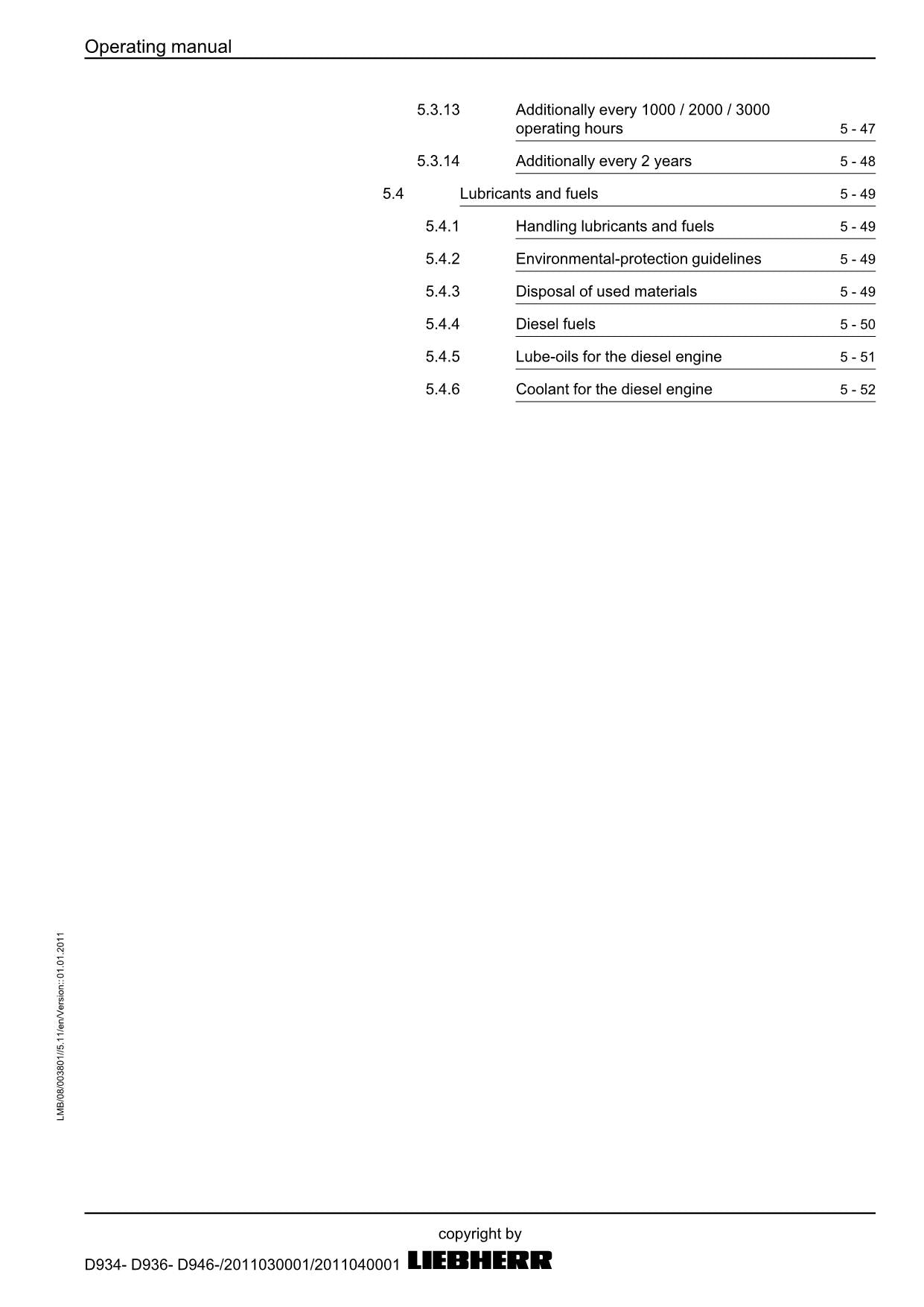 Liebherr D934 - D936 - D946 engine Operators manual