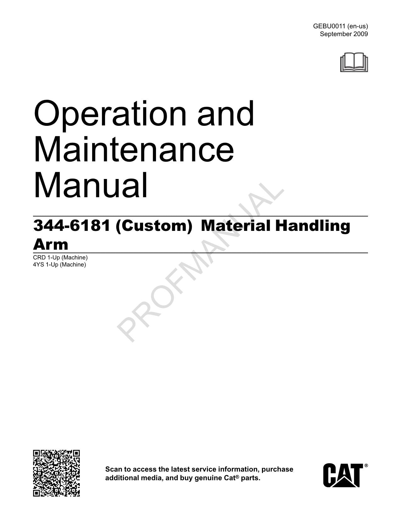 Caterpillar 344 6181 Custom Material Handling Arm Operators Maintenance Manual