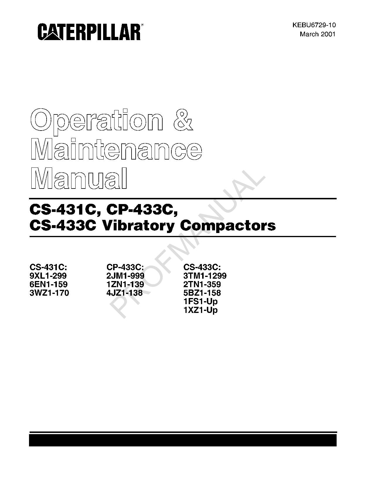 Caterpillar CS 431C CP 433C CS 433C Vibrationsverdichter Bedienungsanleitung