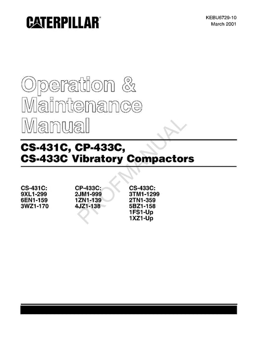 Caterpillar CS 431C CP 433C CS 433C Vibratory Compactor Operators Manual