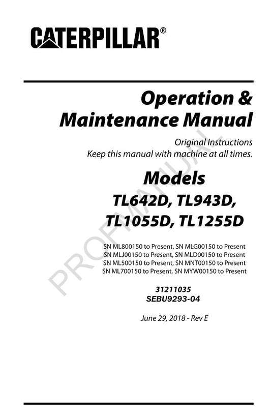 Caterpillar TL 642D 943D 1055D 1255D Telehandler Operators Maintenance Manual