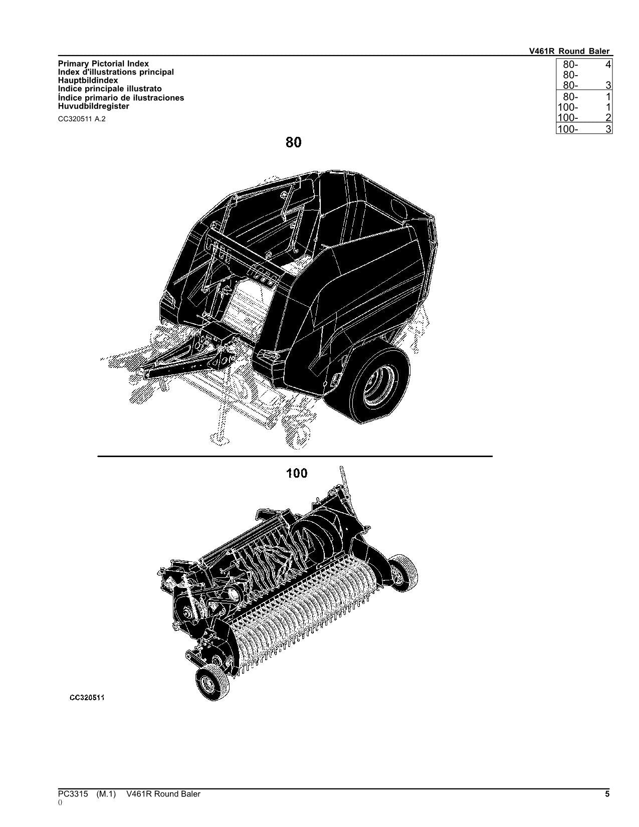 JOHN DEERE V461R ROUND BALER PARTS CATALOG MANUAL