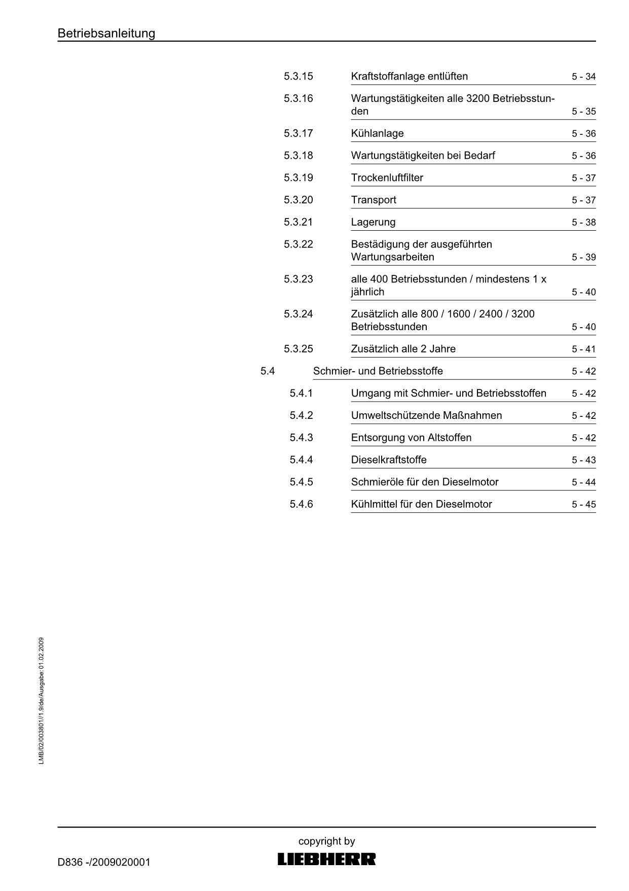 Liebherr D836 Dieselmotor Betriebsanleitung