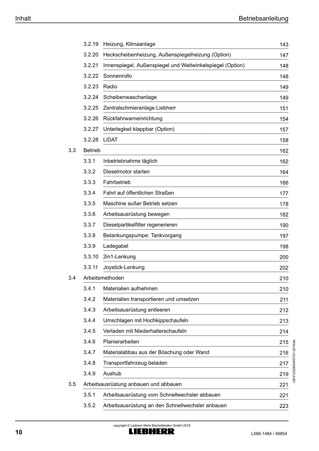 Liebherr L566 Radlader Betriebsanleitung ser 46854