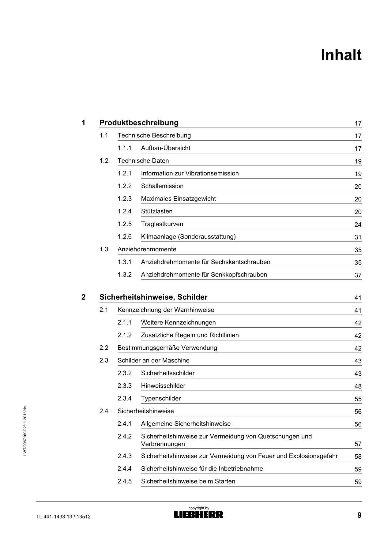 Liebherr TL441 13 Teleskoplader Manuel d'instructions