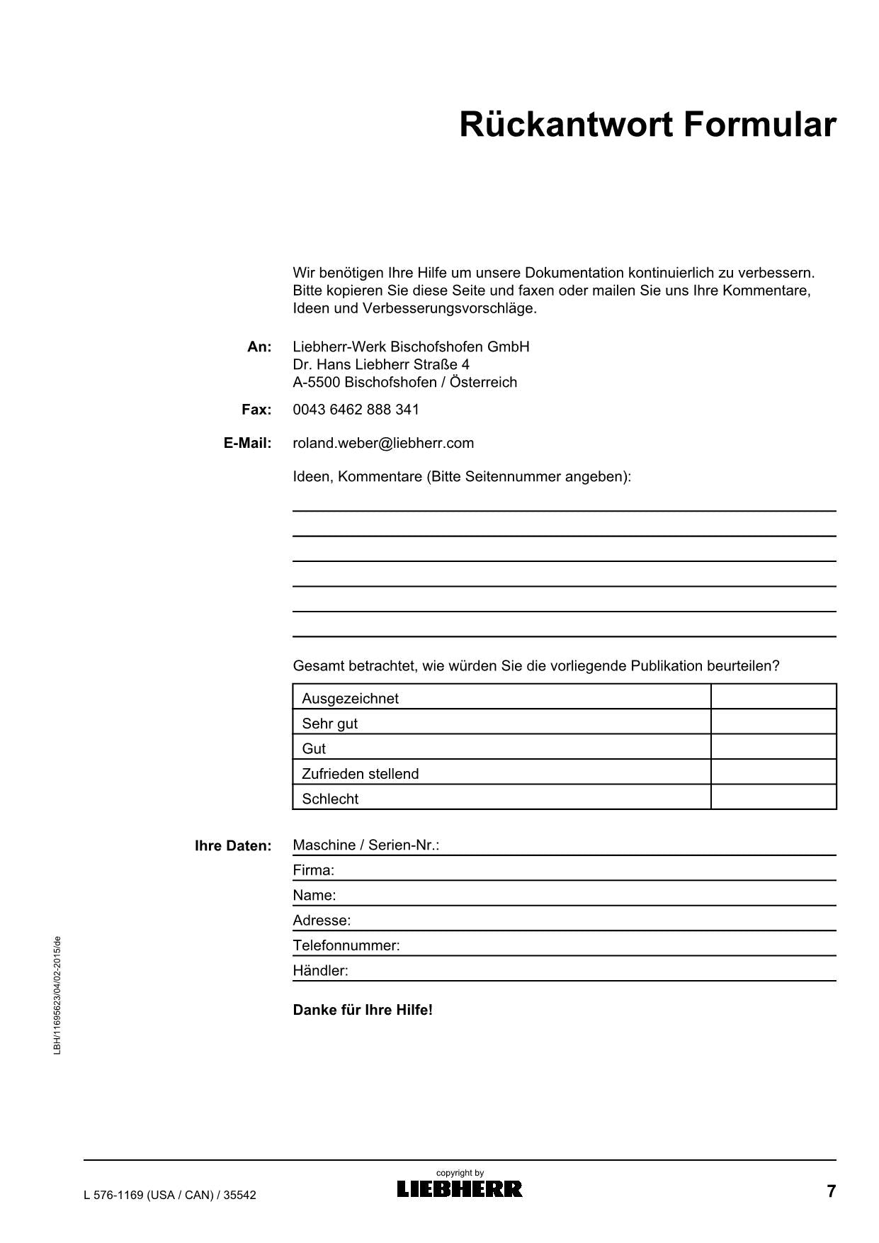 Liebherr L576 USACAN Radlader Betriebsanleitung ser 35542