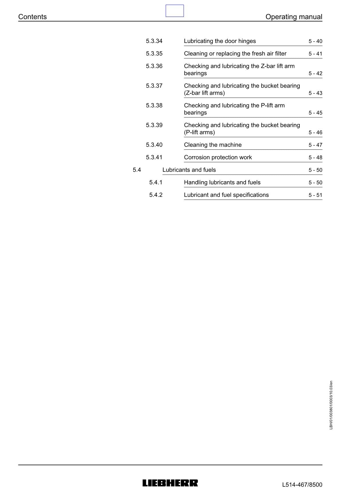 Liebherr L514 Stereo Wheel Loader Operators manual