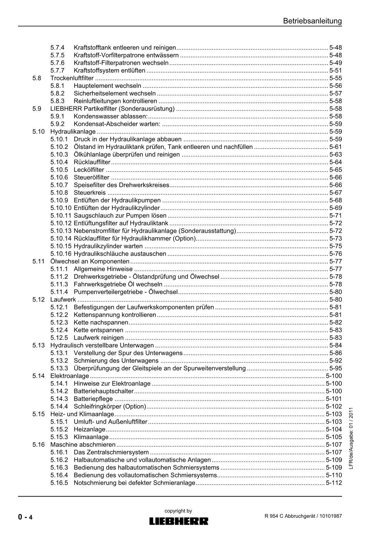 Liebherr R954 C miTverlängerten Abbruchausrüstung bagger Betriebsanleitung