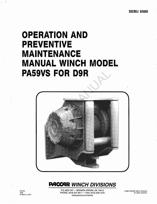 Caterpillar PA59VS Winch Model for D9R Operators Maintenance Manual