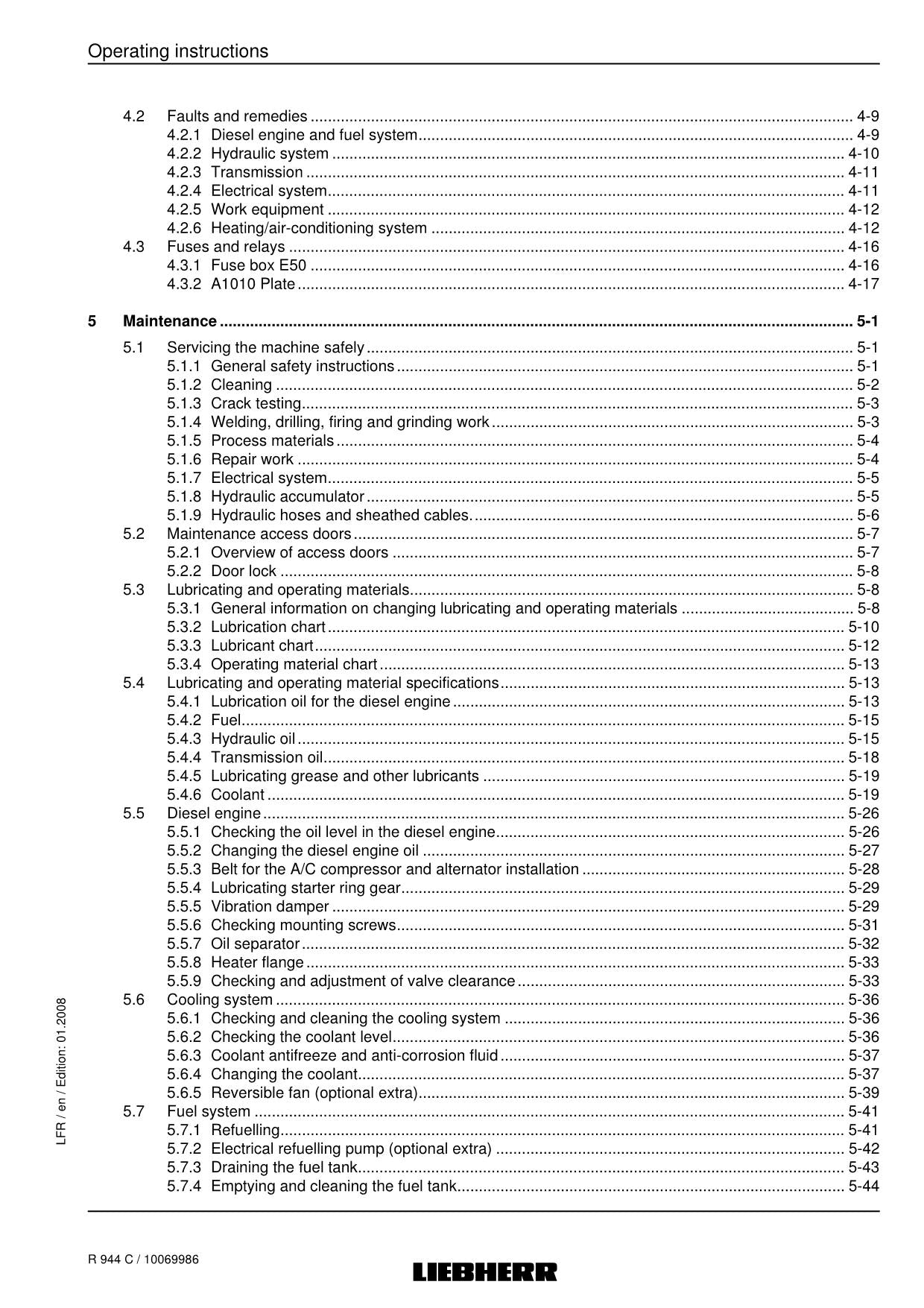 Liebherr R944 C Excavator Operators manual serial 16469