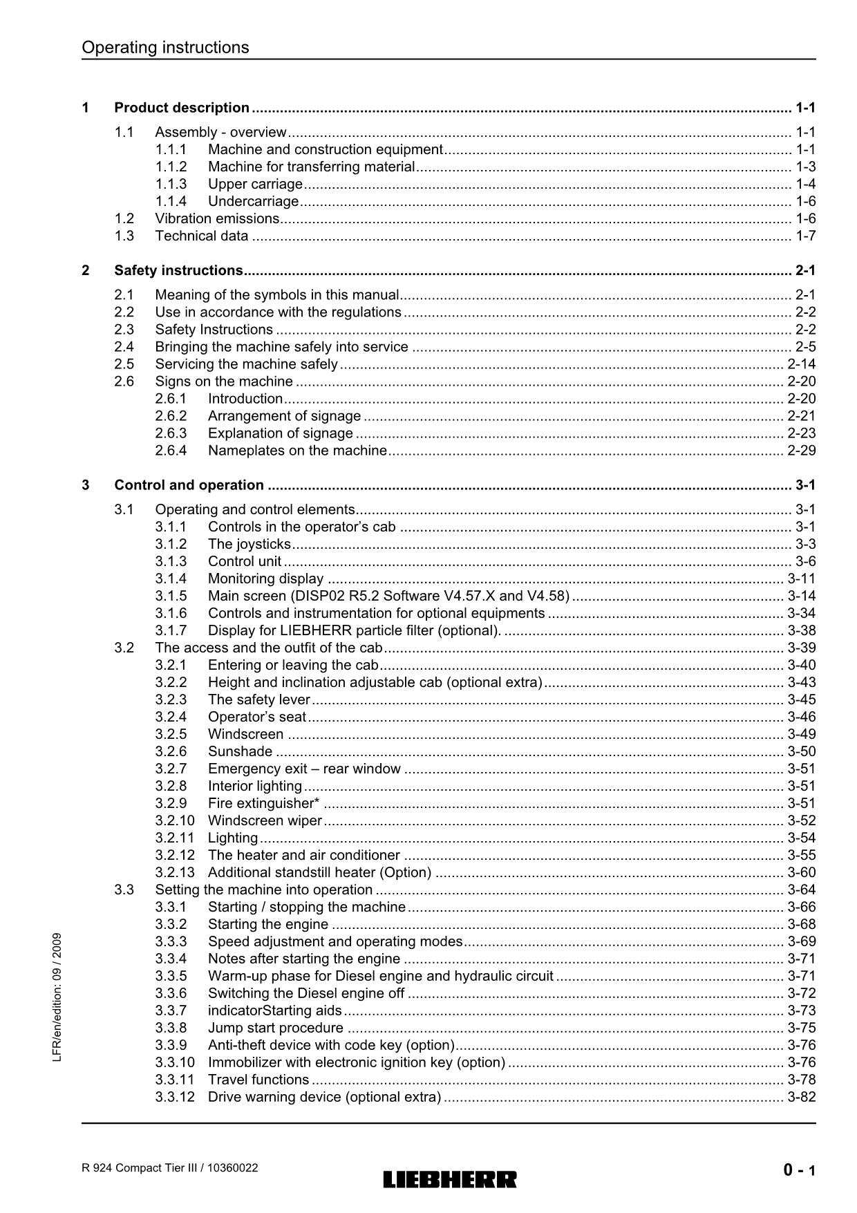 Liebherr R924 Compact TieRIII Excavator Operators manual serial 20472