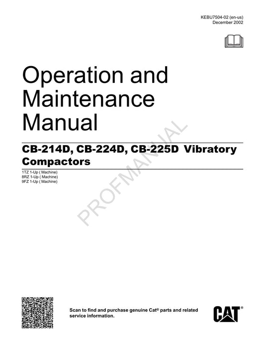 Caterpillar CB 214D CB 224D CB 225D Vibratory Compactor Operators Manual