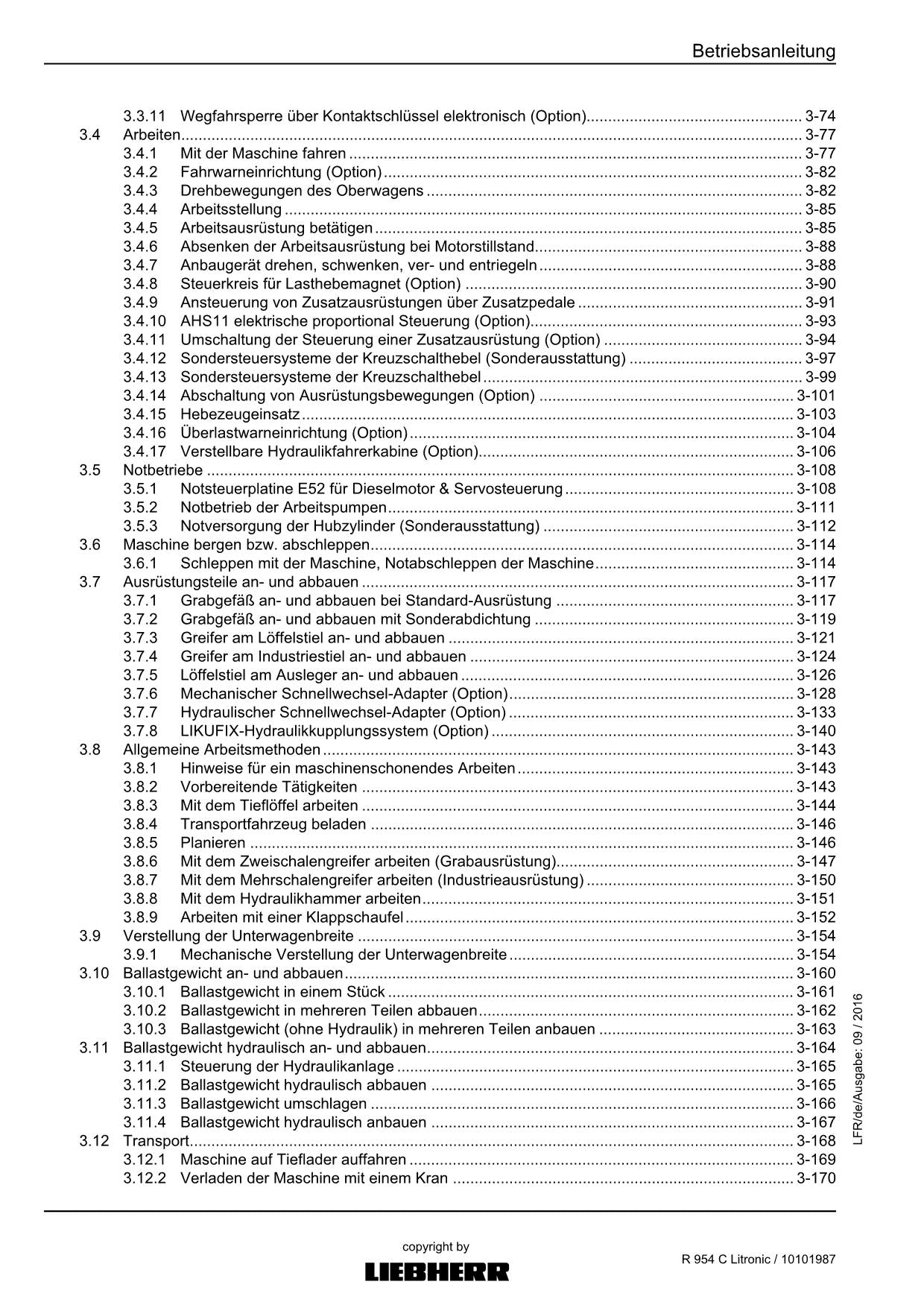 Liebherr R954 C Litronic Hydraulikbagger Betriebsanleitung ser 30833