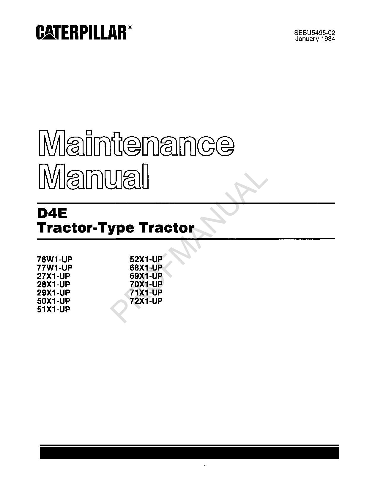 Caterpillar D4E Track Type Tractor Maintenance Manual