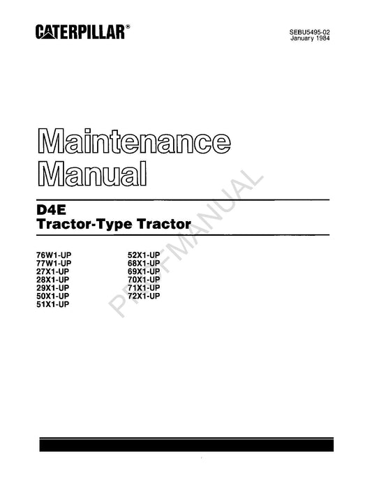 Caterpillar D4E Track Type Tractor Maintenance Manual