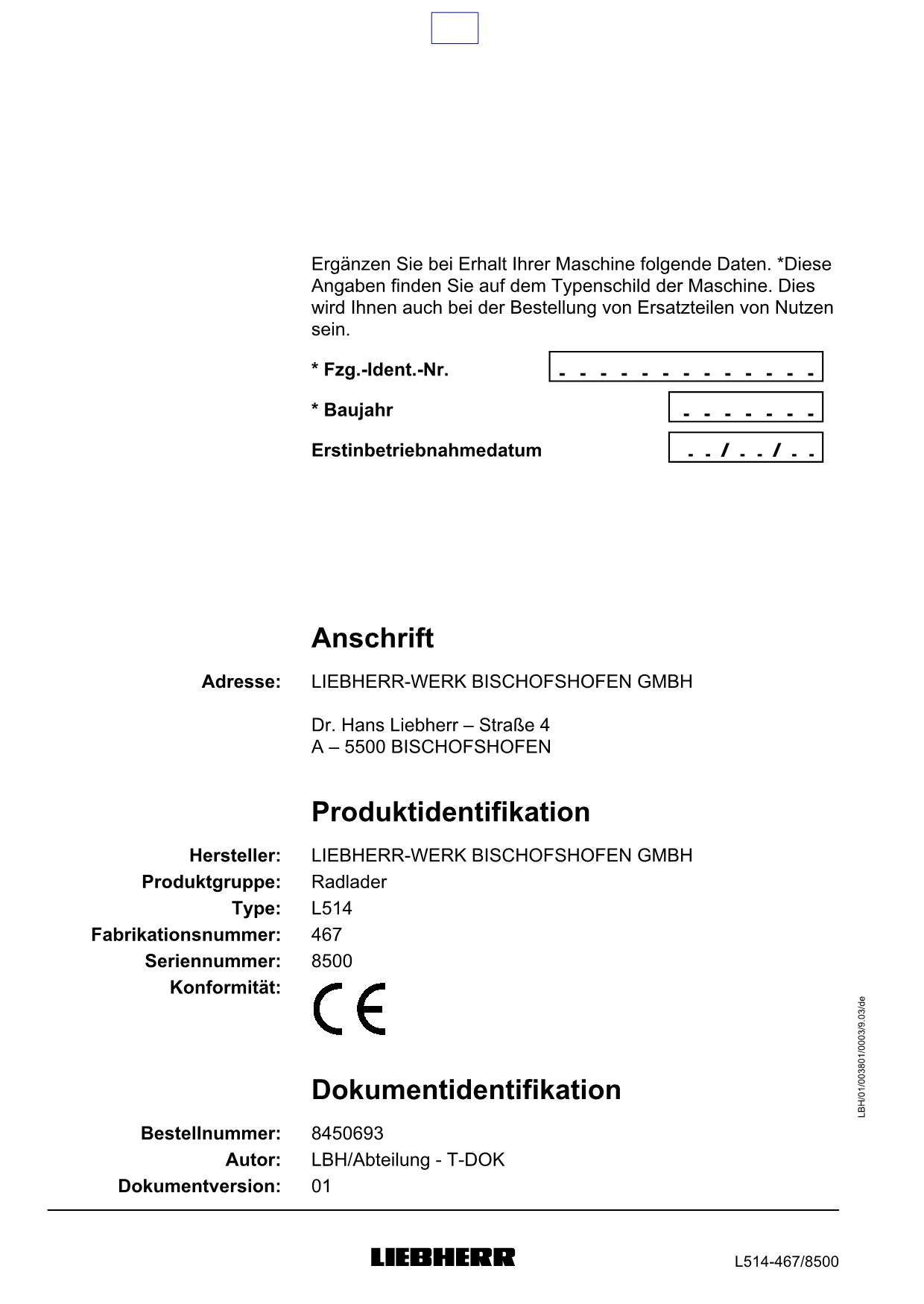 Liebherr L514 Stereolader Radlader Betriebsanleitung