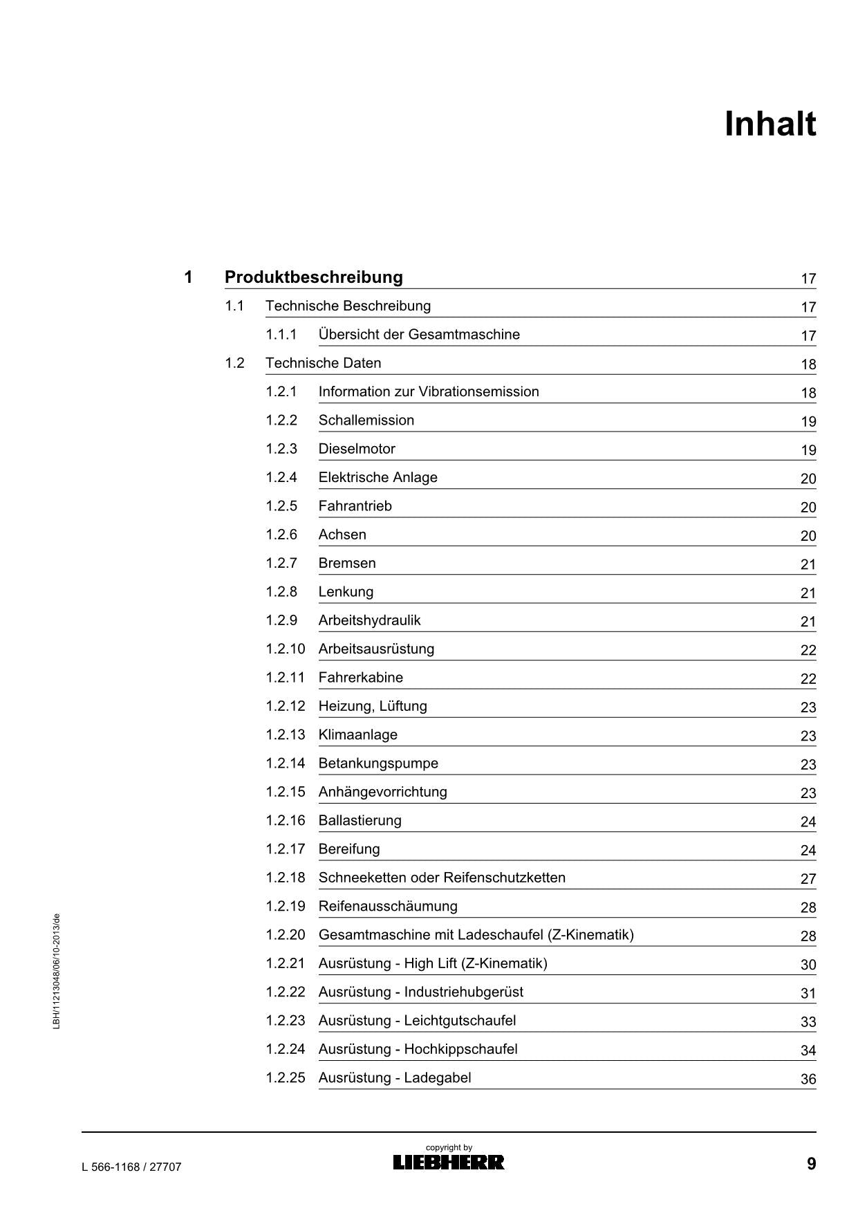 Liebherr L566 Radlader Betriebsanleitung ser 27707