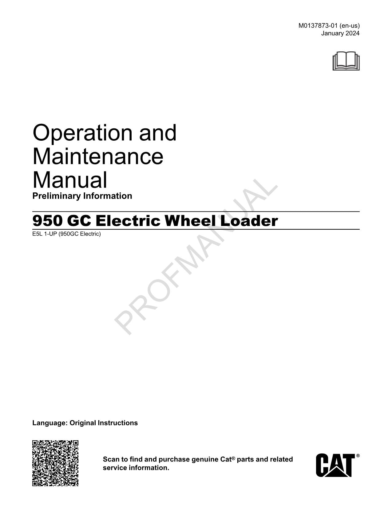 Manuel d'entretien de l'opérateur de la chargeuse sur pneus Caterpillar 950 GC E5L1-Up