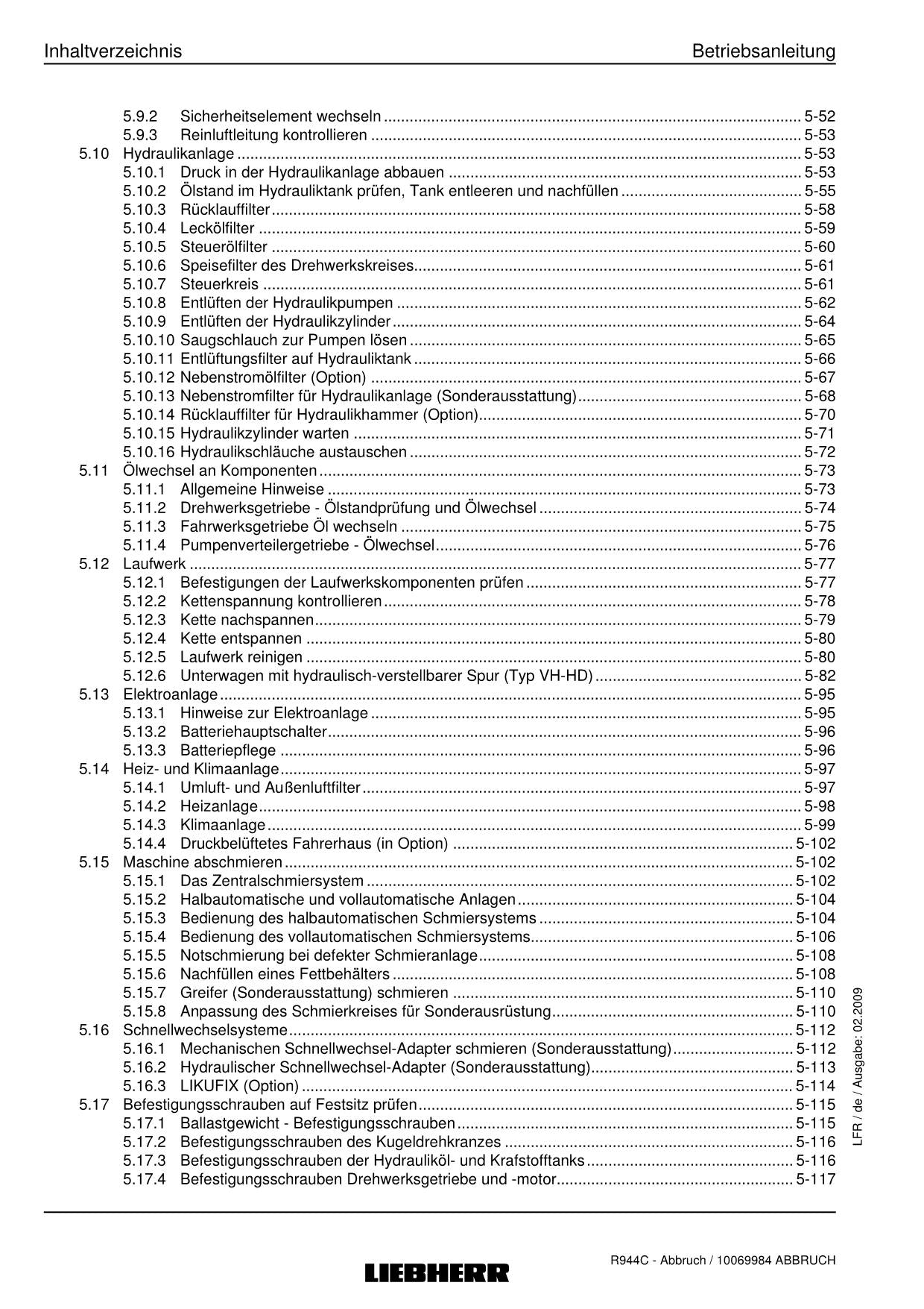 Liebherr R944 C Abbruch 22915 Hydraulikbagger Betriebsanleitung