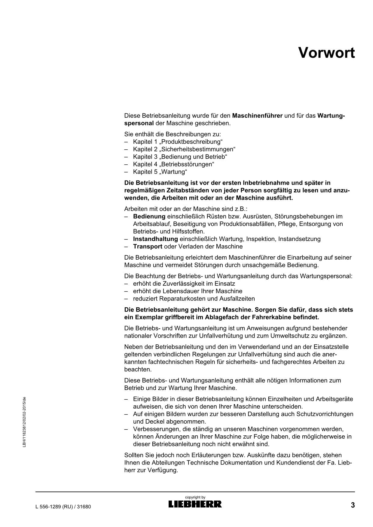 Liebherr L556 RU Radlader Manuel d'instructions