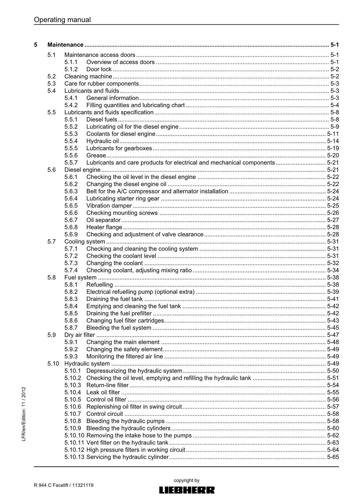 Liebherr R944 C Facelift Excavator Operators manual