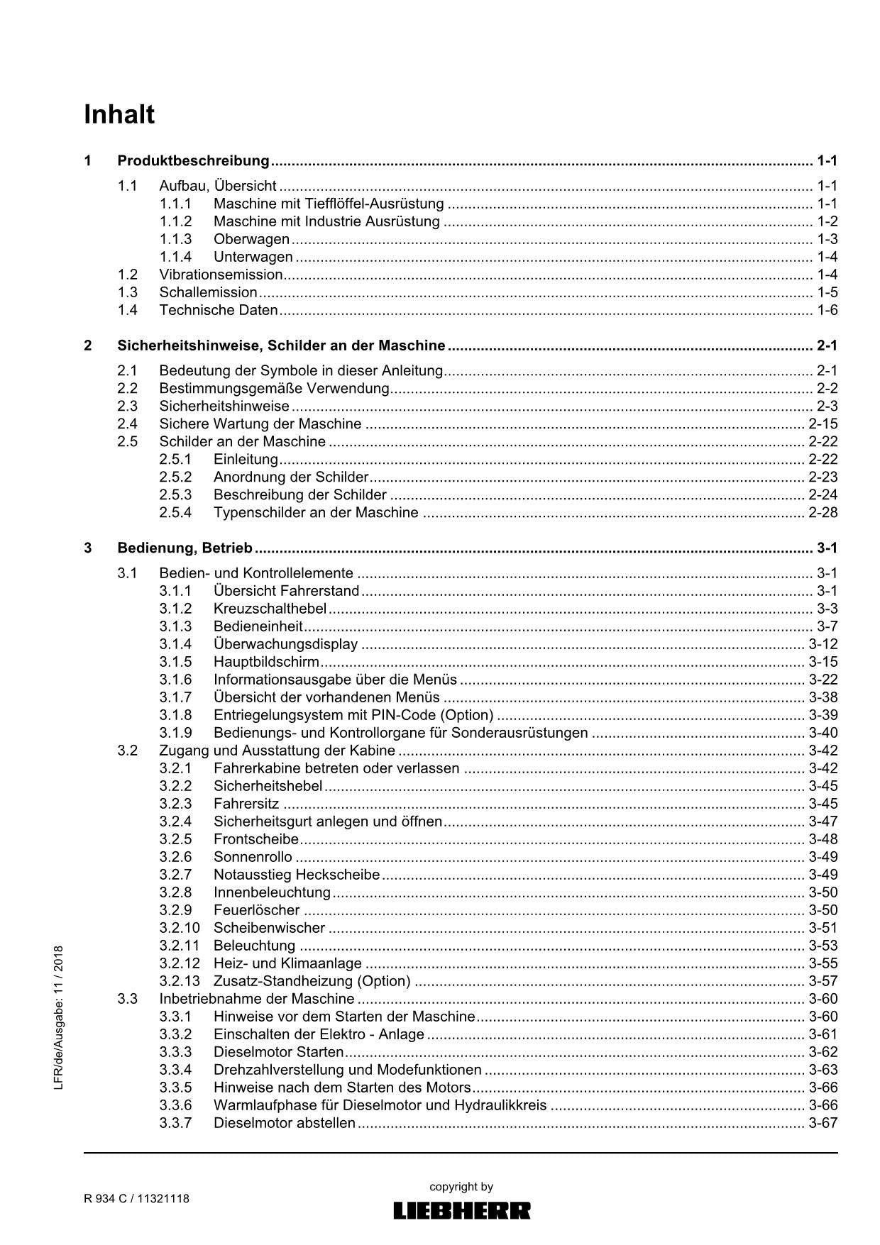 Liebherr R934 C Hydraulikbagger Betriebsanleitung 11321118