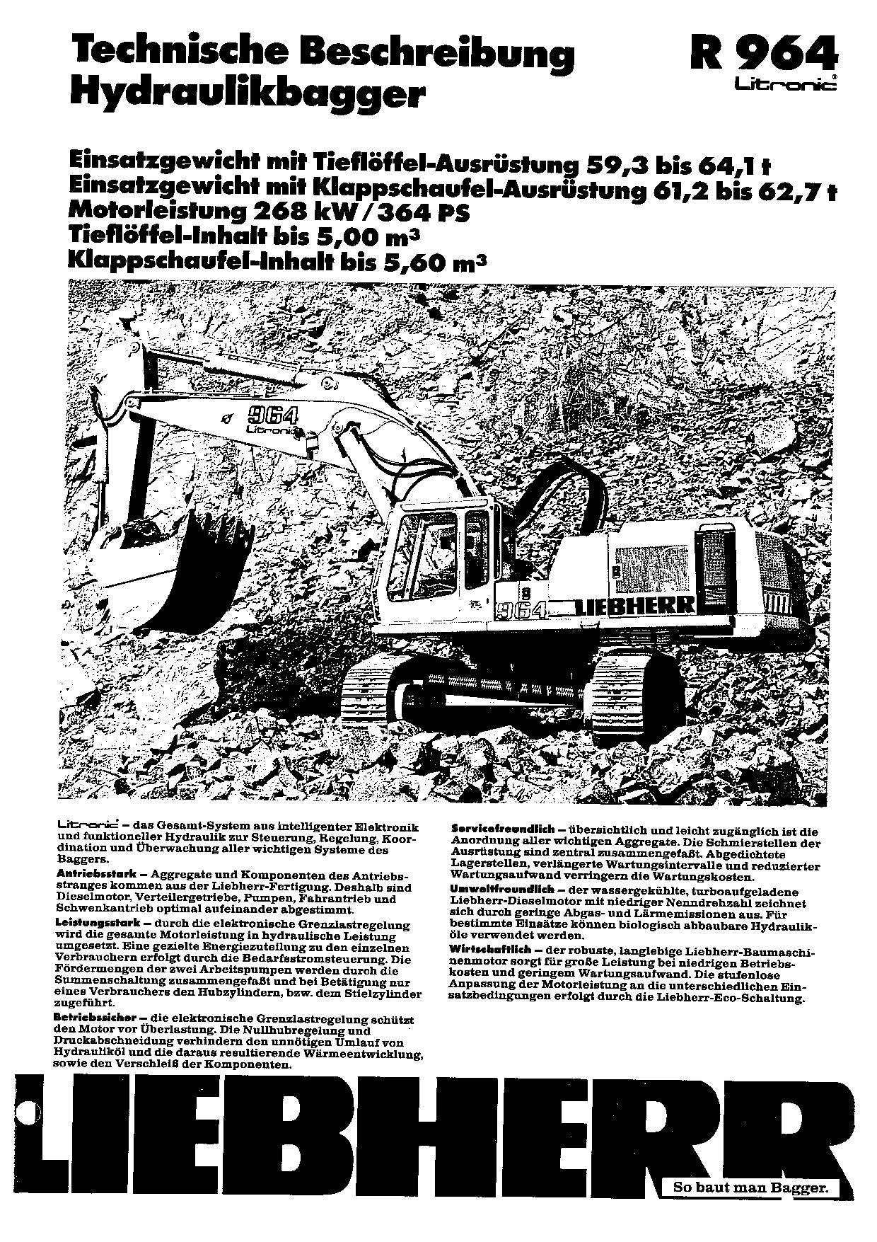 Liebherr R964 Litronic Hydraulikbagger Manuel d'instructions Manuel d'entretien