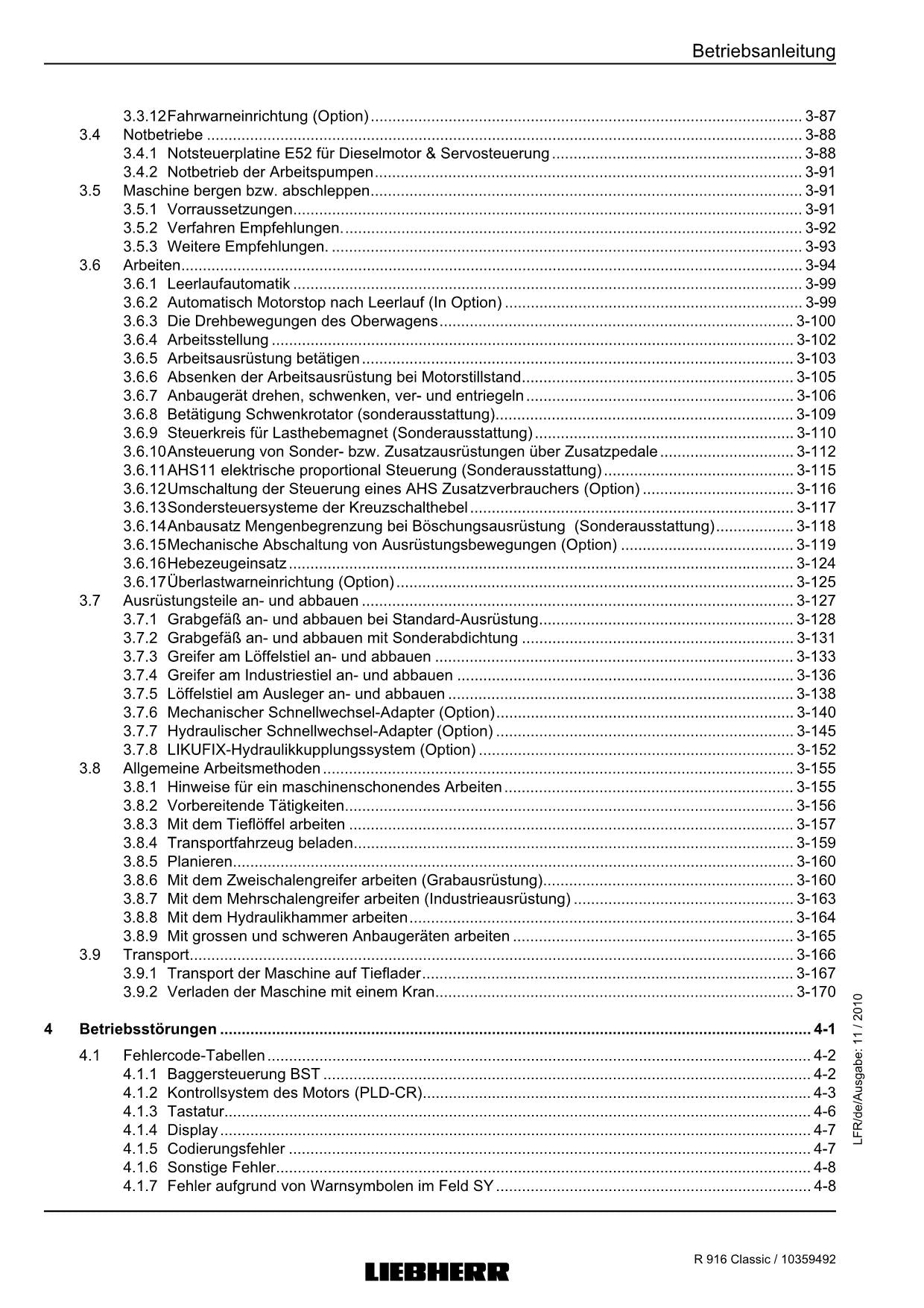 Liebherr R916 Classic Hudraulikbagger Betriebsanleitung série 27093