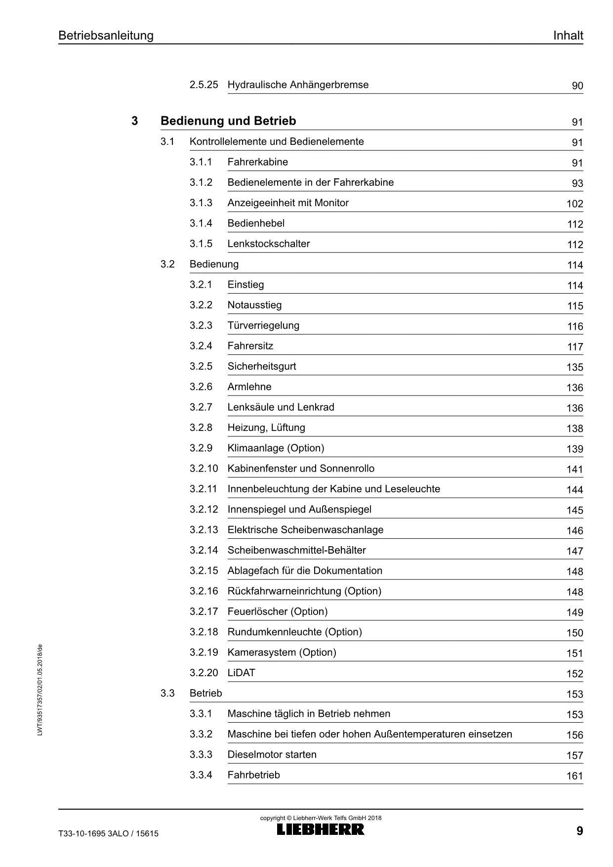 Liebherr T33-10 3A Teleskoplader Betriebsanleitung