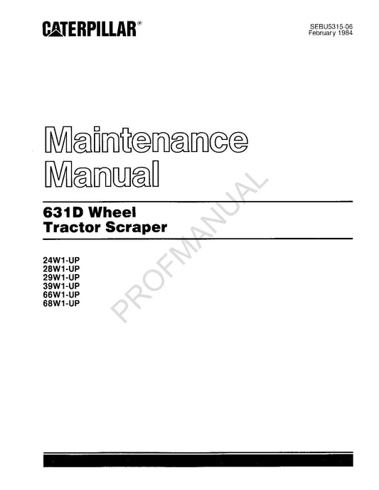 Caterpillar 631D Radtraktor Scraper Bediener Wartungshandbuch SEBU5315