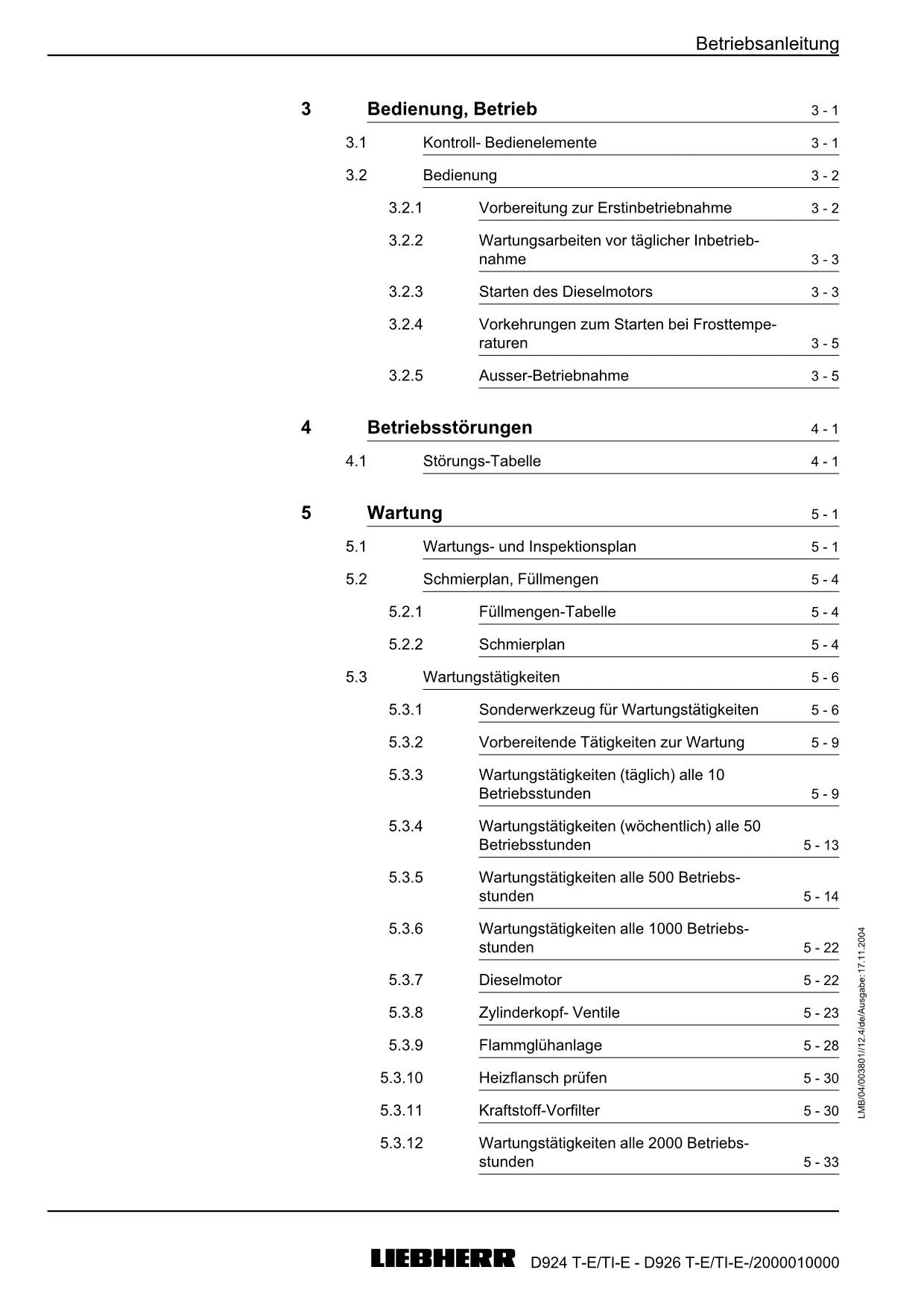 Liebherr D924 TE TI-E D926 TE TI-E Dieselmotor Betriebsanleitung