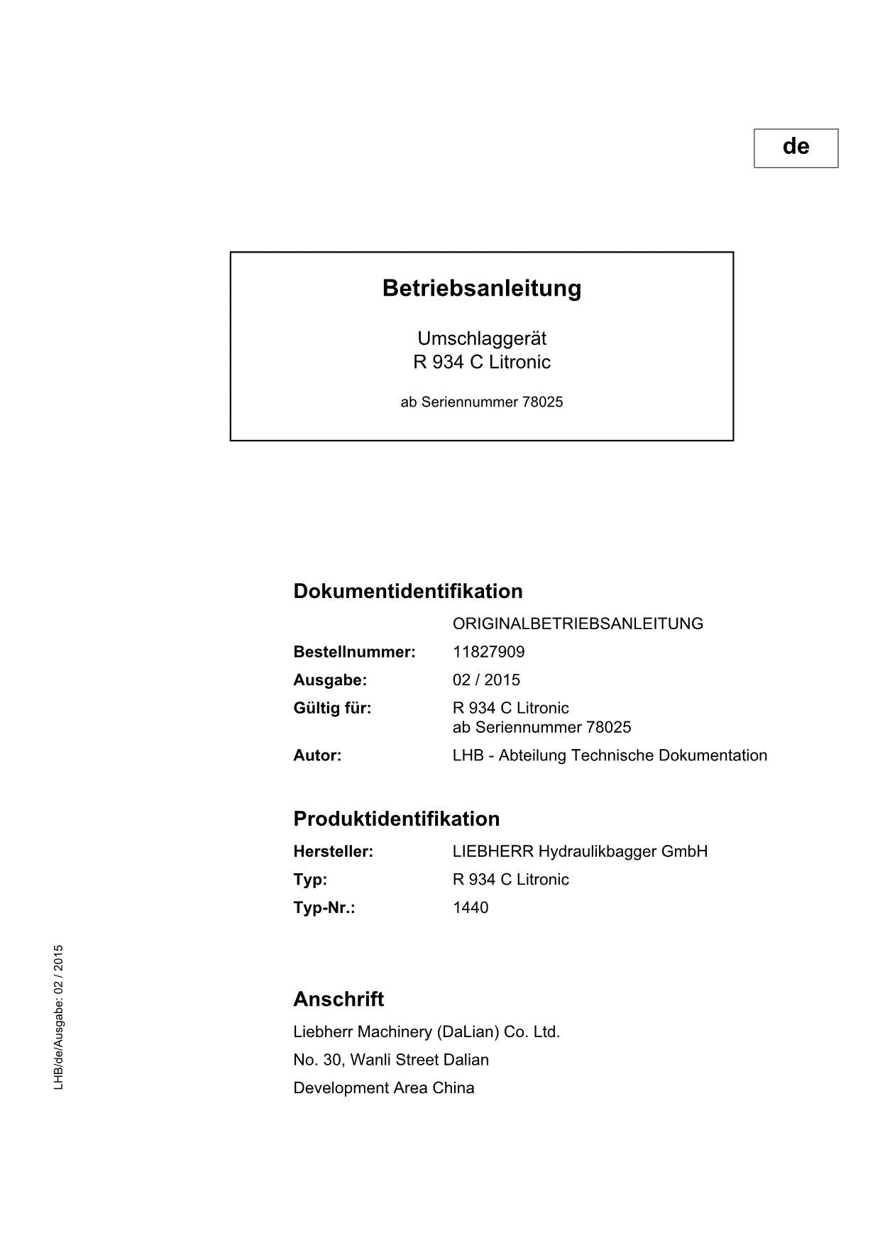 Liebherr R934 C Litronic Umschlaggerät Betriebsanleitung