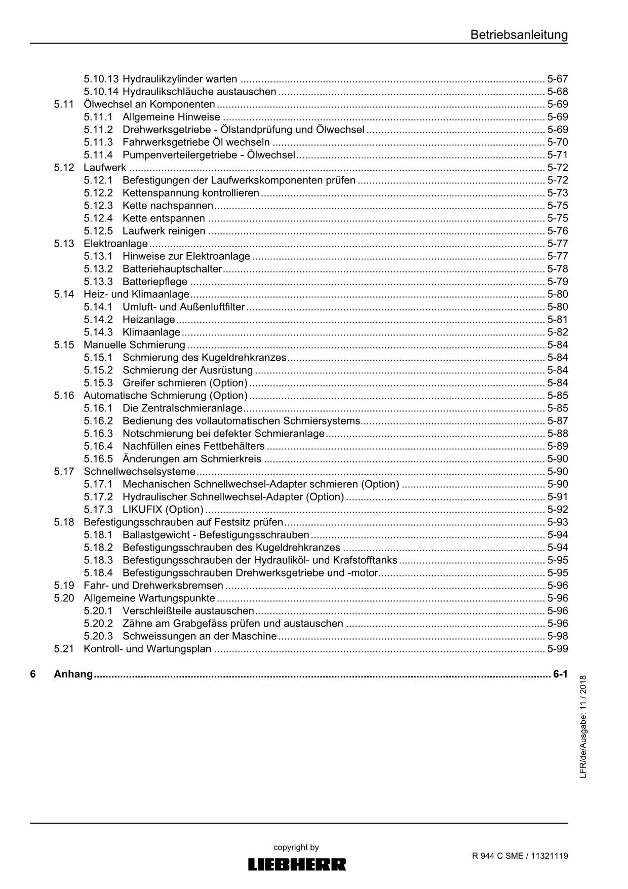 Liebherr R944 C SME Hydraulikbagger Betriebsanleitung