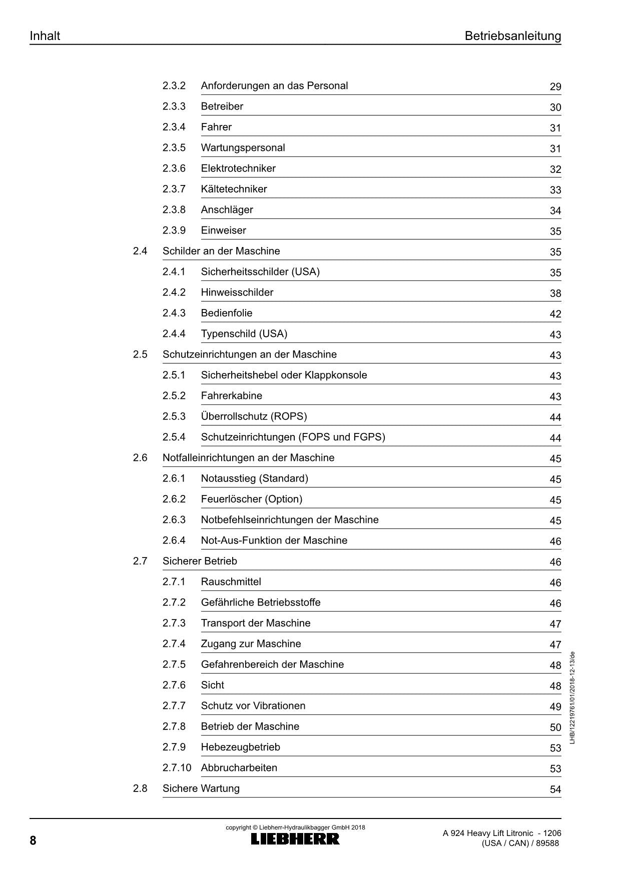Liebherr A924 Heavy LifTLitronic Mobilbagger Betriebsanleitung ser 89588 USA CAN