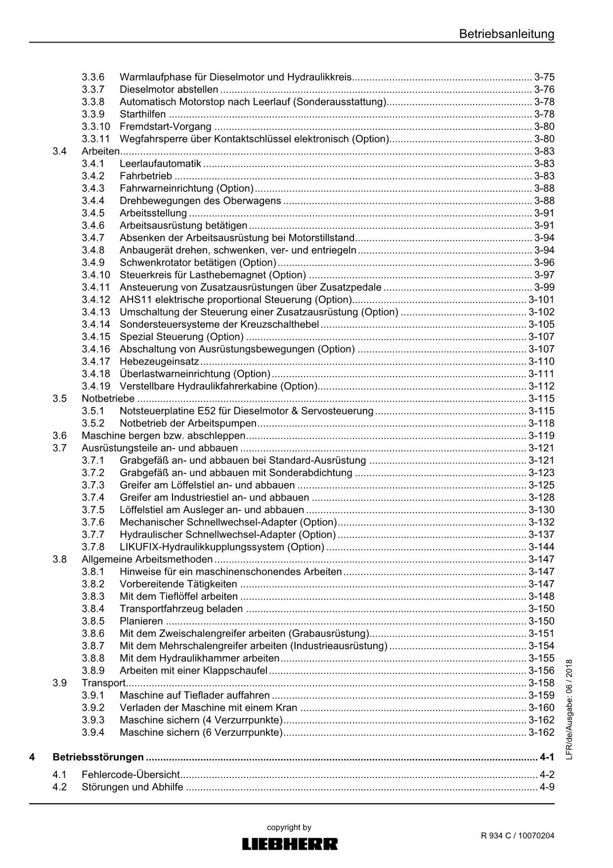 Liebherr R934 C Bagger Betriebsanleitung ser 30826