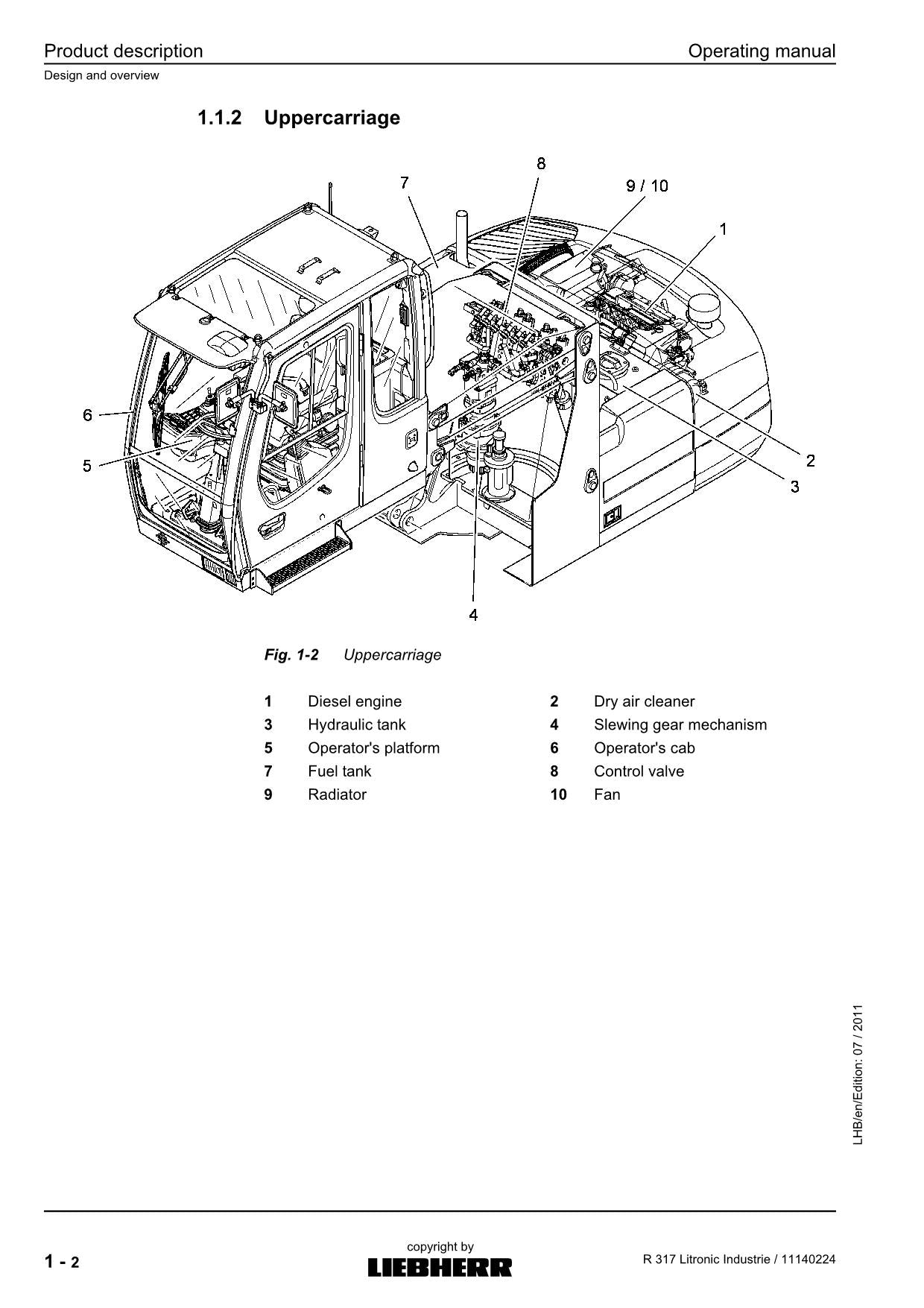 Manuel d'utilisation de la pelle Liebherr R317 Litronic Industrie