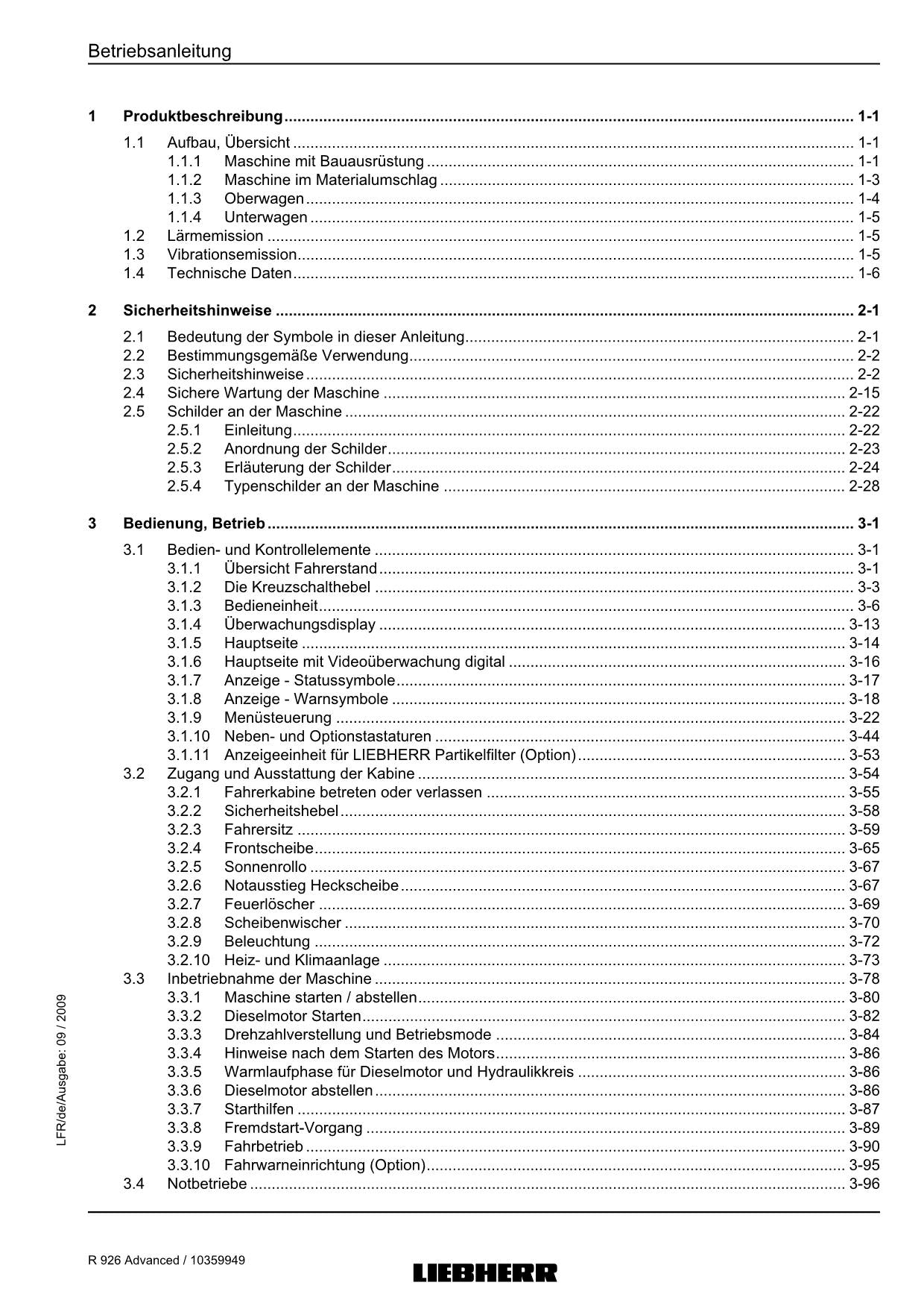 Liebherr R926 Advanced Hydraulikbagger Betriebsanleitung ser 17833