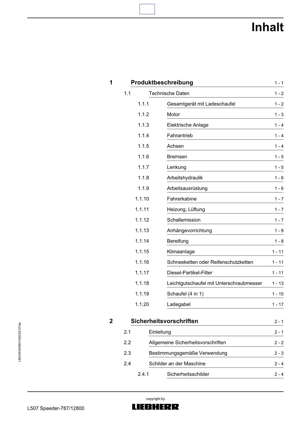 Liebherr L507 Speeder Radlader Betriebsanleitung ser 12800
