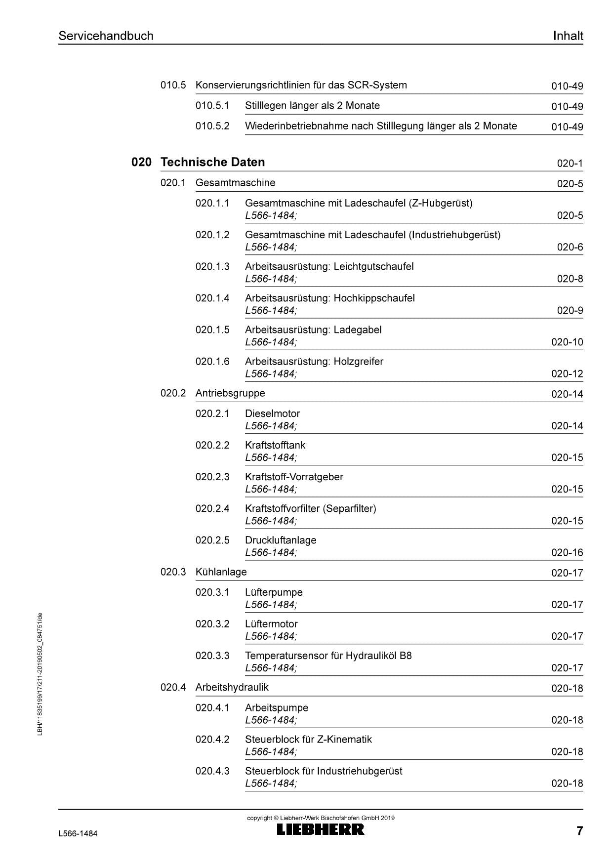 Liebherr L566 1484 Radlader Reparaturhandbuch Werkstatthandbuch